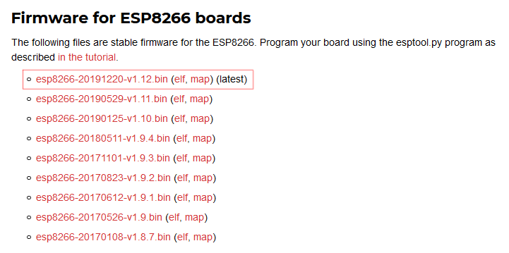 Download the latest MicroPython firmware for ESP8266 microcontrollers.