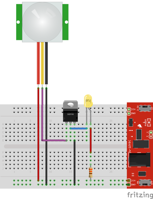 The PIR sensor test circuit.