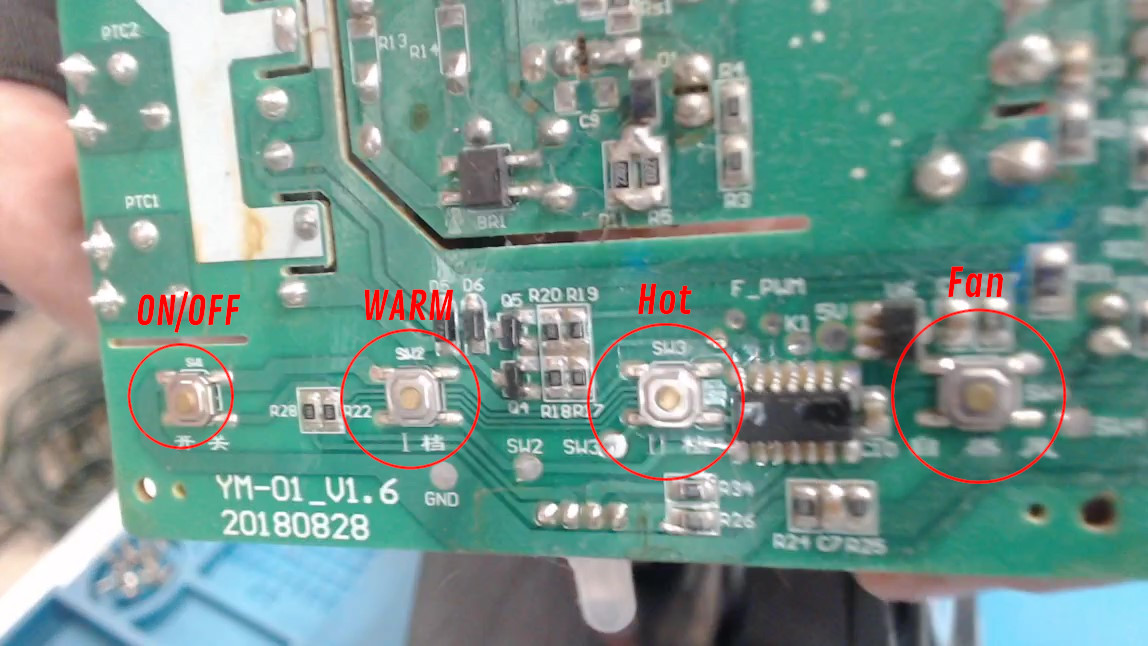 The corresponding surface mounted buttons on the pcb.