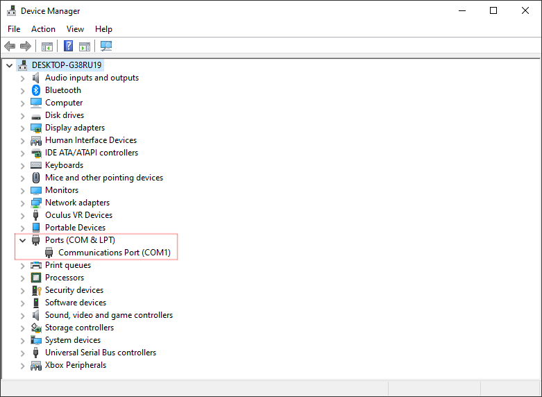Locate 'Ports (COM & LPT)' section in the device manager.