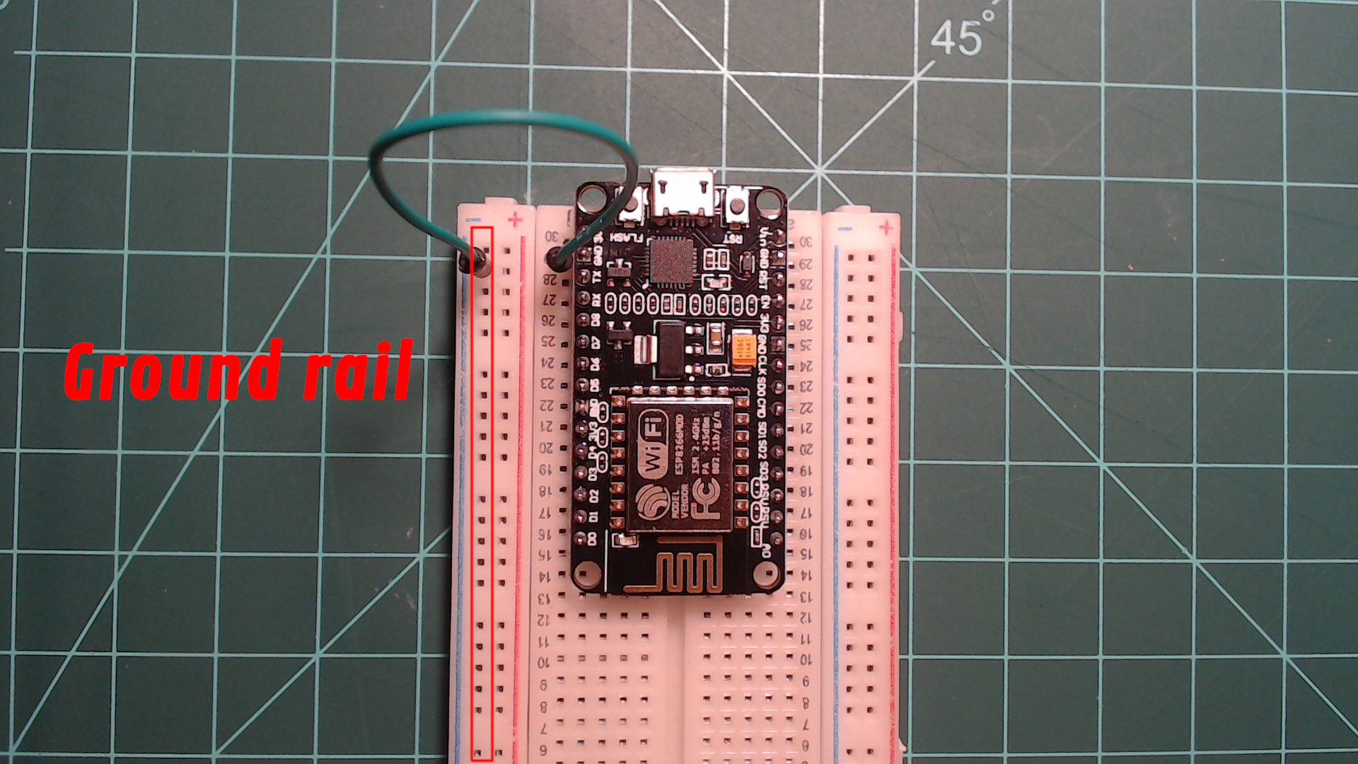 Create a ground rail by connecting GND to a nearby breadboard rail.